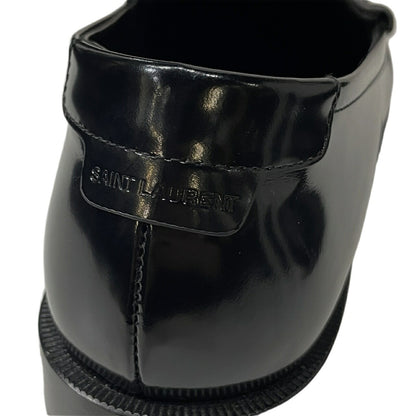 SAINT LAURENT Black Patent Leather Penny Loafers YSL Logo