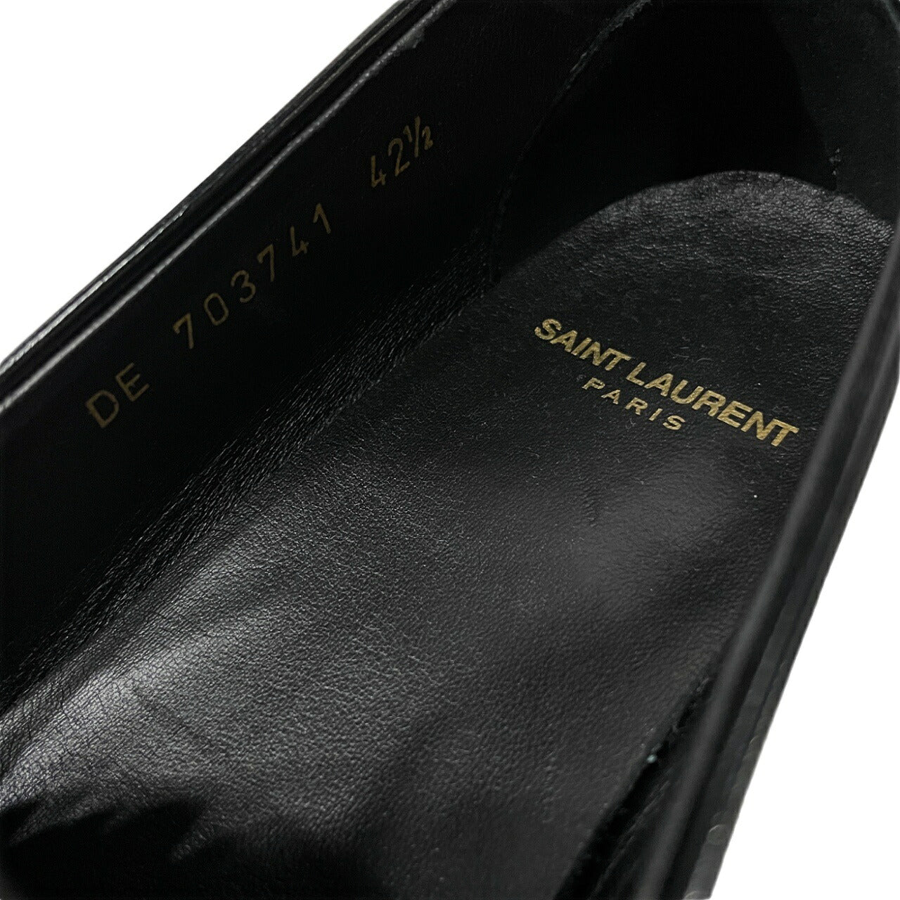 SAINT LAURENT Black Patent Leather Penny Loafers YSL Logo