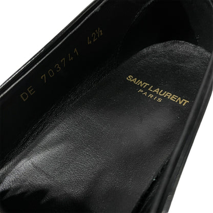 SAINT LAURENT Black Patent Leather Penny Loafers YSL Logo