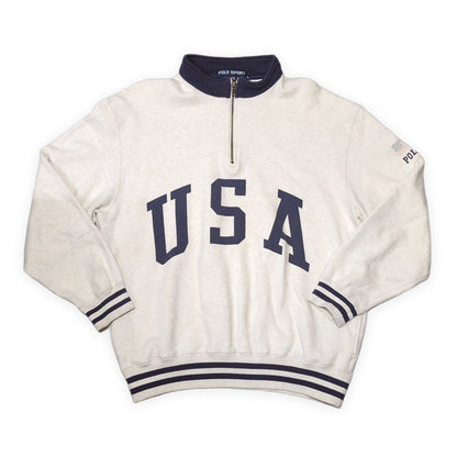 POLO SPORT 90's USA Print Half-Zip Sweatshirt Size XL
