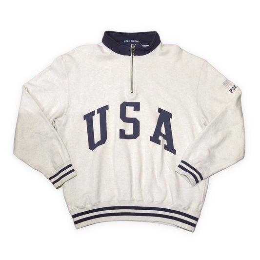 POLO SPORT 90's USA Print Half-Zip Sweatshirt Size XL