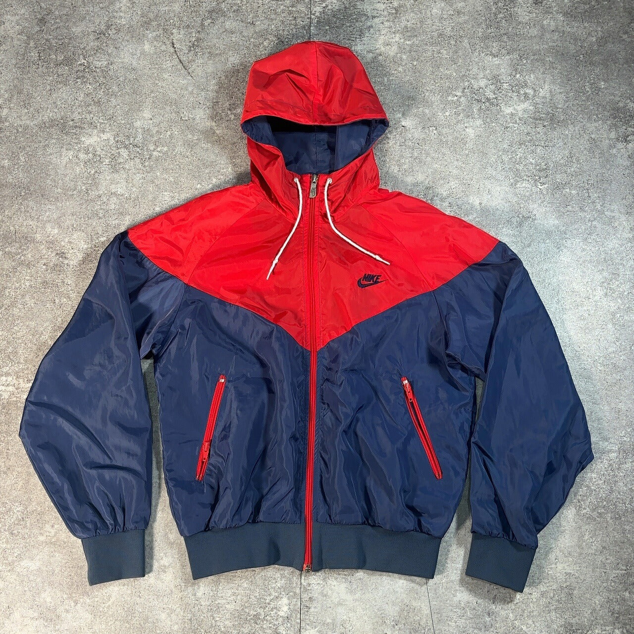 NIKE 80s Vintage Nylon Zip-Up Jacket Red Navy Size M
