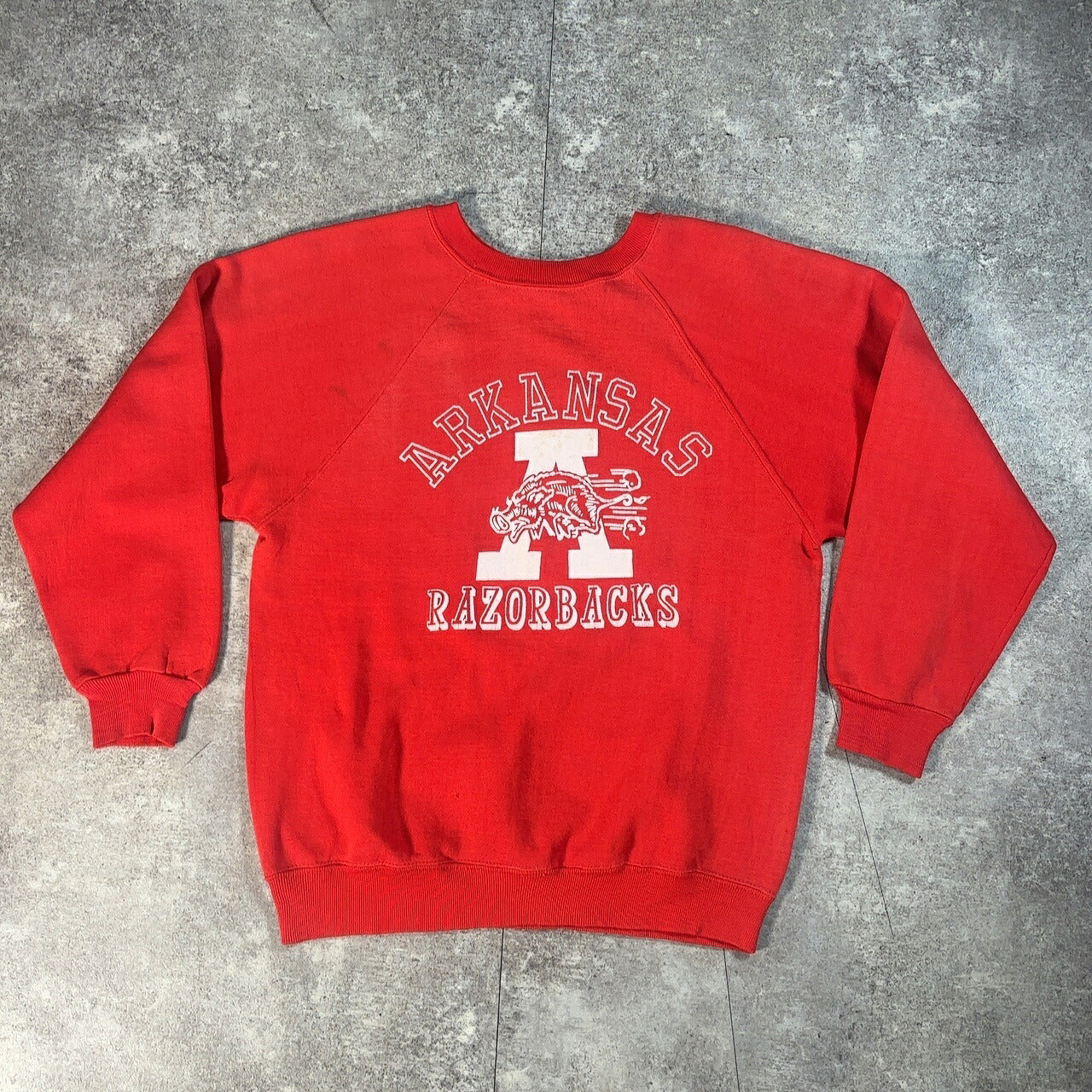 Vintage 70s Red ARKANSAS Raglan College Sweatshirt Size M