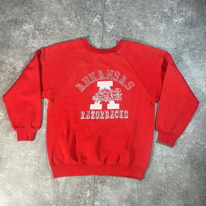Vintage 70s Red ARKANSAS Raglan College Sweatshirt Size M