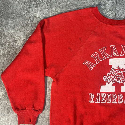 Vintage 70s Red ARKANSAS Raglan College Sweatshirt Size M