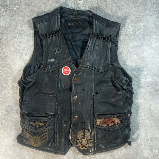 HARLEY DAVIDSON Vintage Biker Leather Vest Black Size M