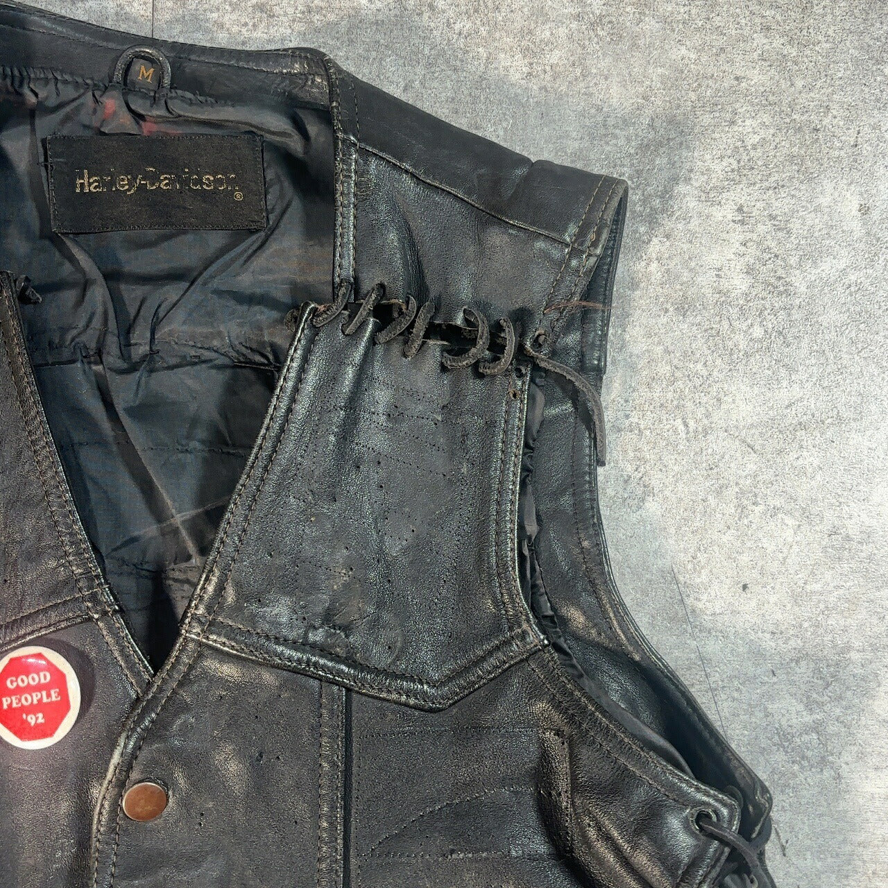 HARLEY DAVIDSON Vintage Biker Leather Vest Black Size M