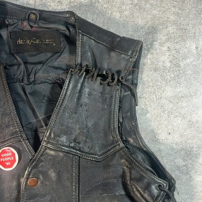HARLEY DAVIDSON Vintage Biker Leather Vest Black Size M