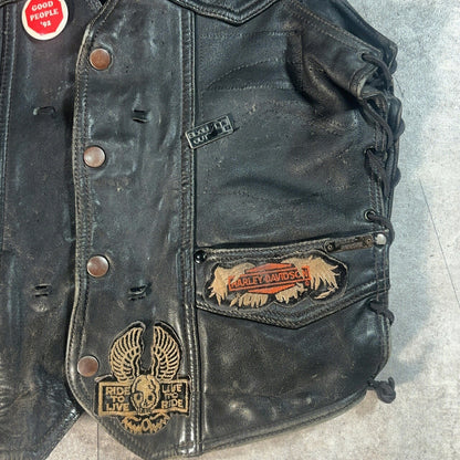 HARLEY DAVIDSON Vintage Biker Leather Vest Black Size M