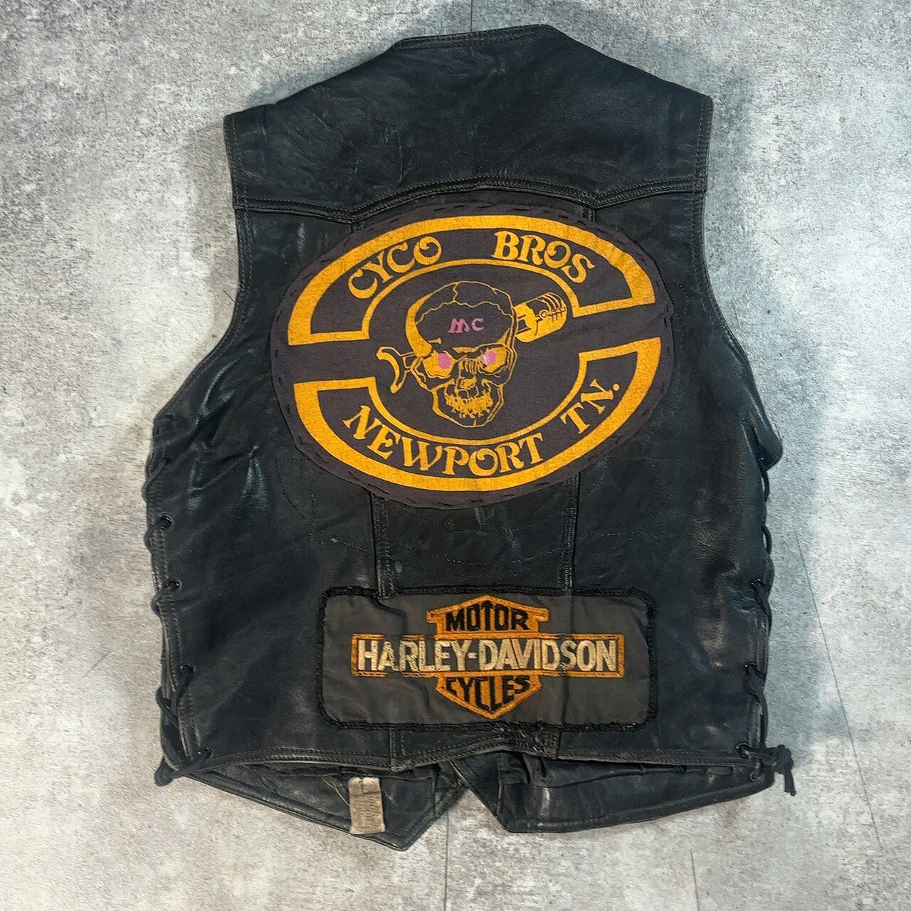 HARLEY DAVIDSON Vintage Biker Leather Vest Black Size M