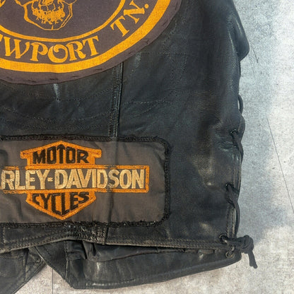 HARLEY DAVIDSON Vintage Biker Leather Vest Black Size M
