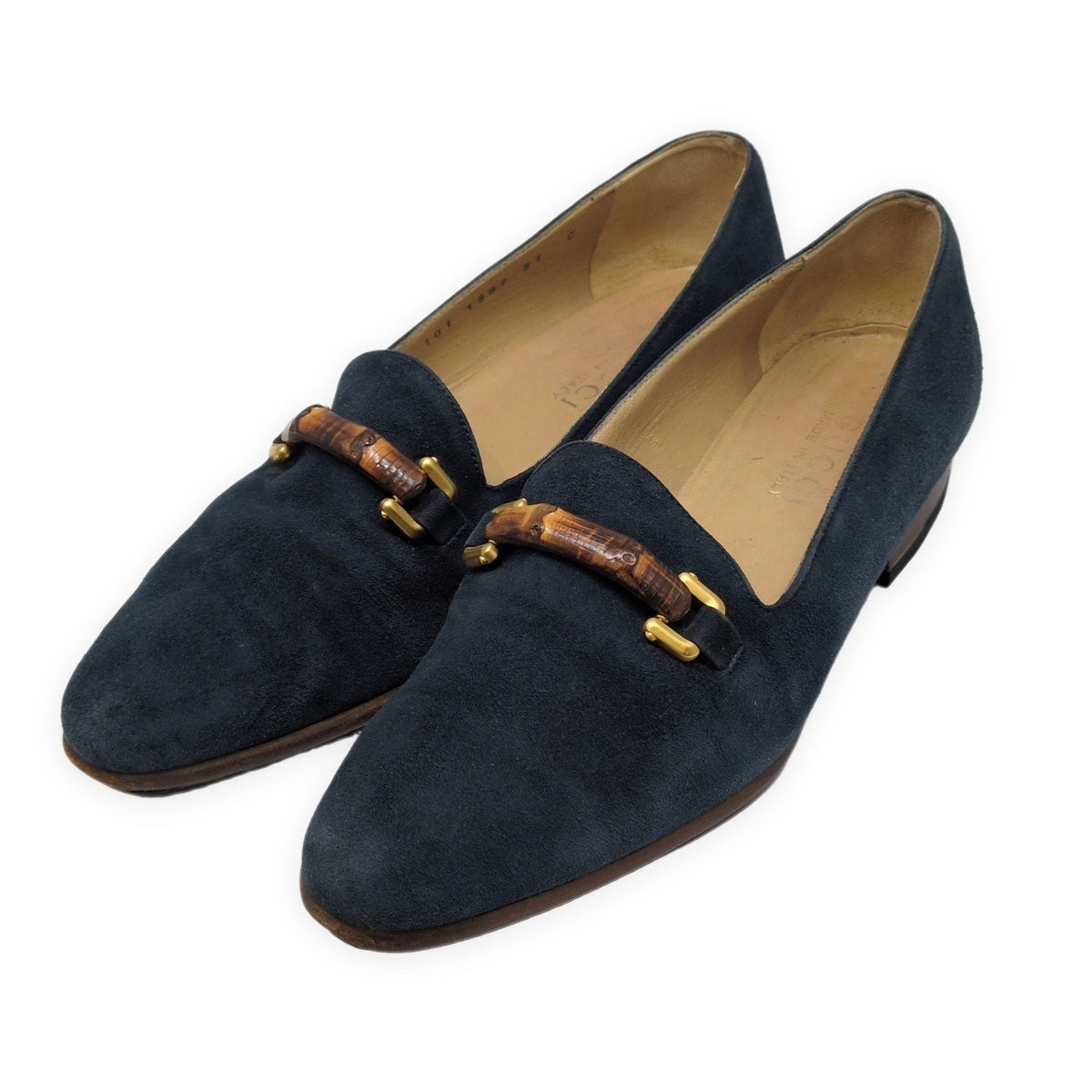 GUCCI Italian Suede Bamboo Bit Loafers Navy Size 37C