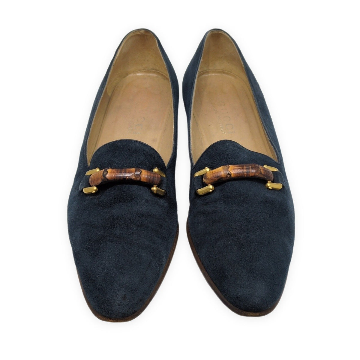 GUCCI Italian Suede Bamboo Bit Loafers Navy Size 37C