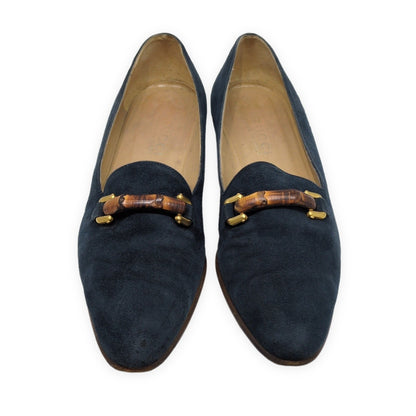 GUCCI Italian Suede Bamboo Bit Loafers Navy Size 37C
