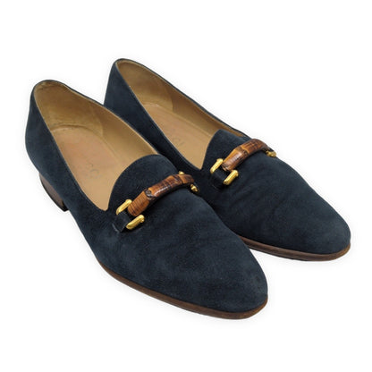 GUCCI Italian Suede Bamboo Bit Loafers Navy Size 37C