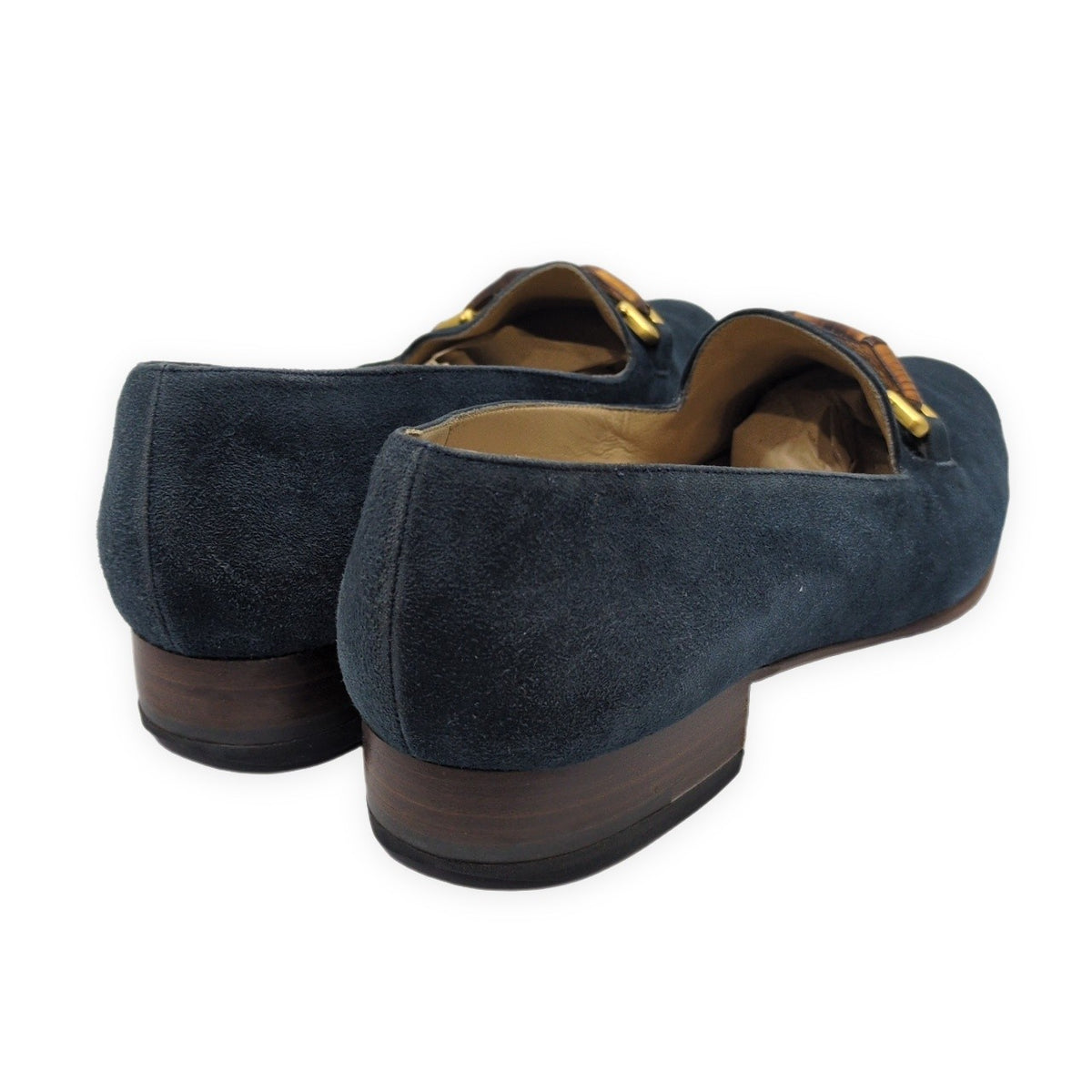 GUCCI Italian Suede Bamboo Bit Loafers Navy Size 37C