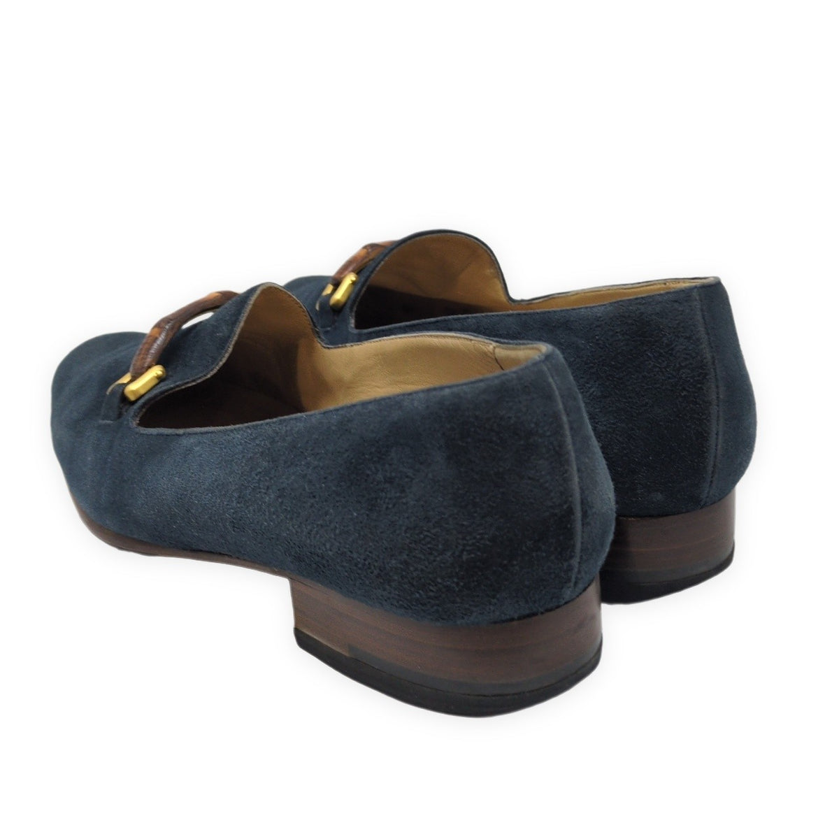GUCCI Italian Suede Bamboo Bit Loafers Navy Size 37C