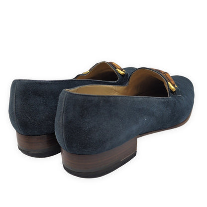 GUCCI Italian Suede Bamboo Bit Loafers Navy Size 37C