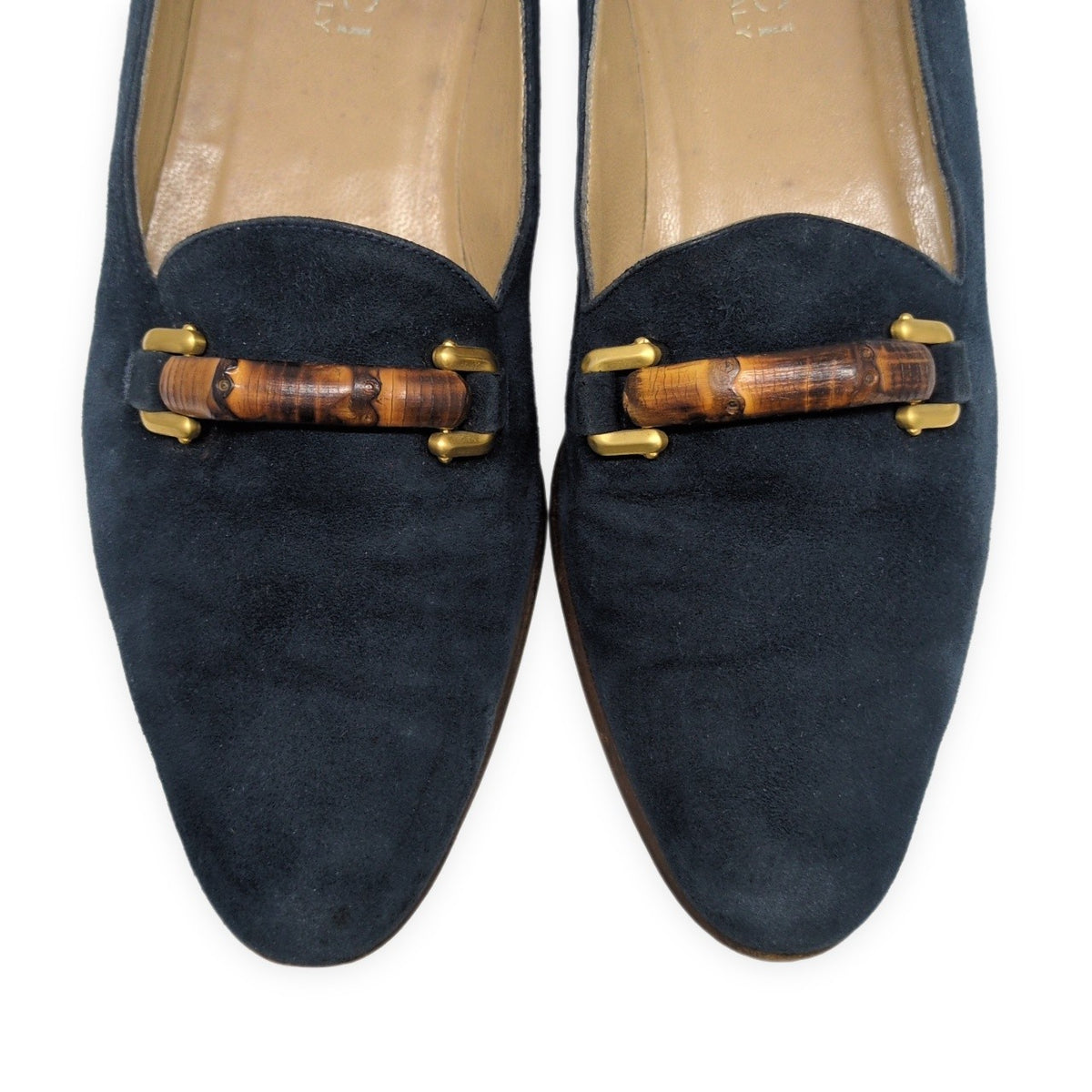 GUCCI Italian Suede Bamboo Bit Loafers Navy Size 37C