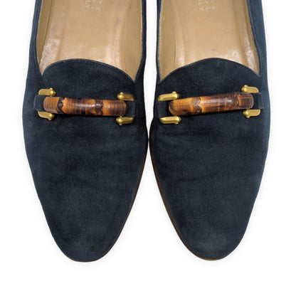 GUCCI Italian Suede Bamboo Bit Loafers Navy Size 37C