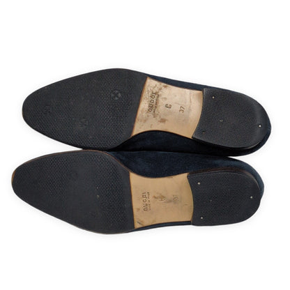 GUCCI Italian Suede Bamboo Bit Loafers Navy Size 37C
