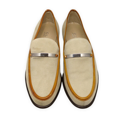GUCCI Beige Suede Leather Logo Plate Loafers Size 36.5