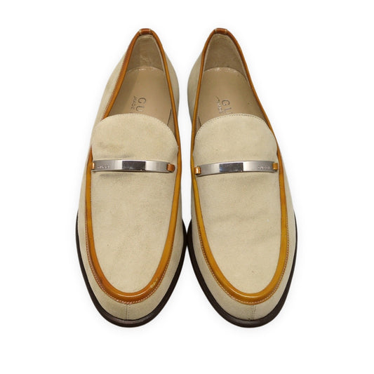 GUCCI Beige Suede Leather Logo Plate Loafers Size 36.5