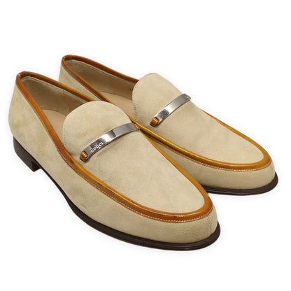 GUCCI Beige Suede Leather Logo Plate Loafers Size 36.5