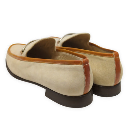 GUCCI Beige Suede Leather Logo Plate Loafers Size 36.5