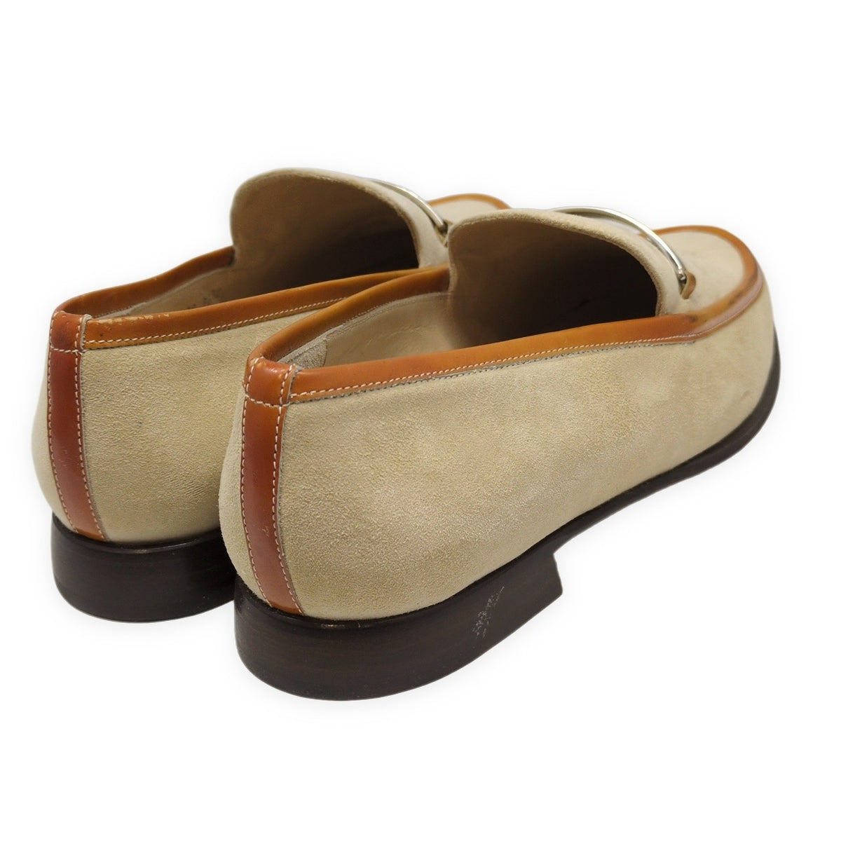 GUCCI Beige Suede Leather Logo Plate Loafers Size 36.5
