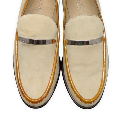 GUCCI Beige Suede Leather Logo Plate Loafers Size 36.5