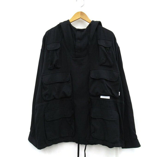 WTAPS 25AW CHAMBER Long Sleeve Twill Hoodie Black Size 04