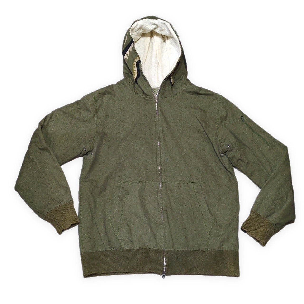 Bape Green Cotton Shark Full Zip Hoodie Size XXL