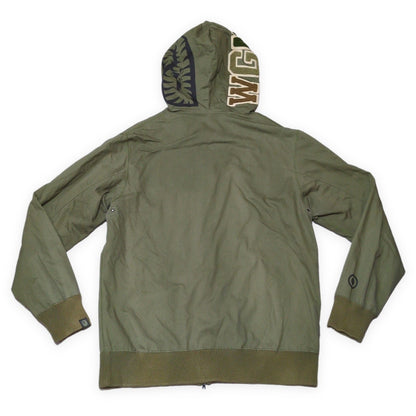 Bape Green Cotton Shark Full Zip Hoodie Size XXL