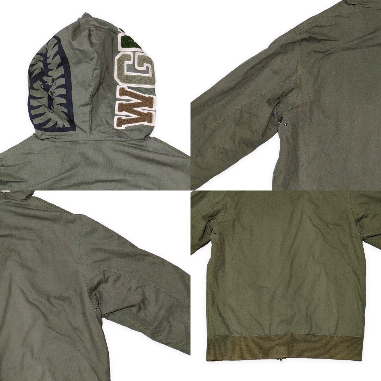 Bape Green Cotton Shark Full Zip Hoodie Size XXL