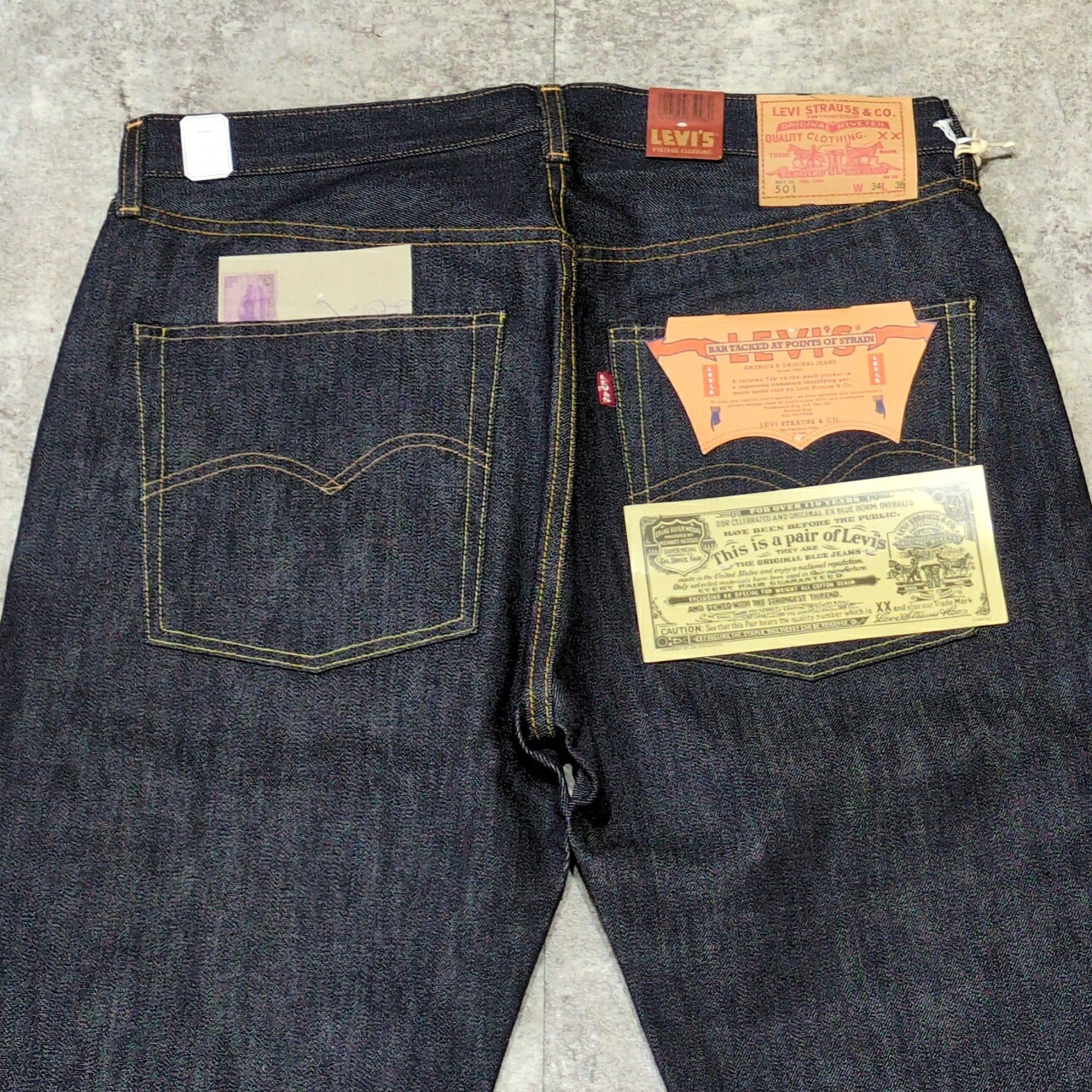 LEVI'S LVC 1966 501 Double Name Selvedge Jeans Blue Size W34