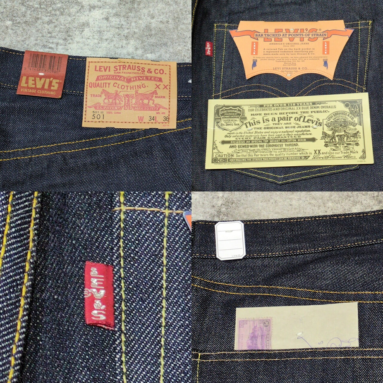 LEVI'S LVC 1966 501 Double Name Selvedge Jeans Blue Size W34