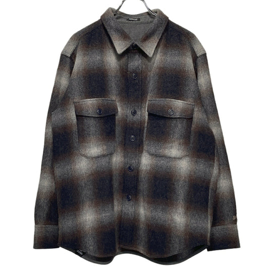 DENHAM Wool Blend Gradation Check CPO Jacket Brown Size L
