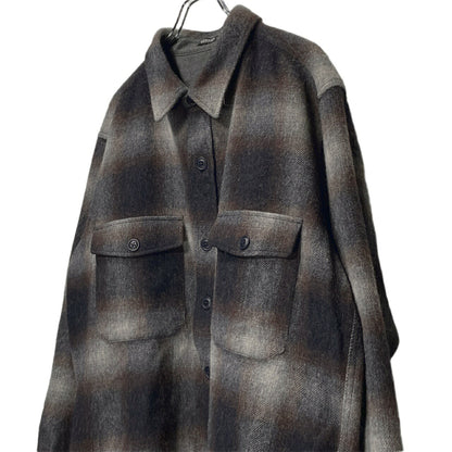 DENHAM Wool Blend Gradation Check CPO Jacket Brown Size L