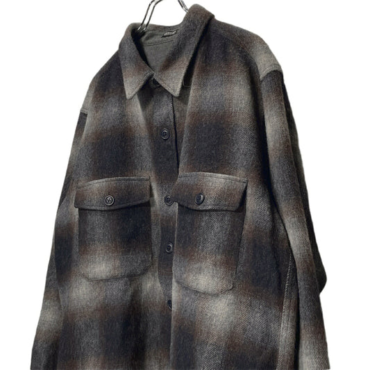 DENHAM Wool Blend Gradation Check CPO Jacket Brown Size L