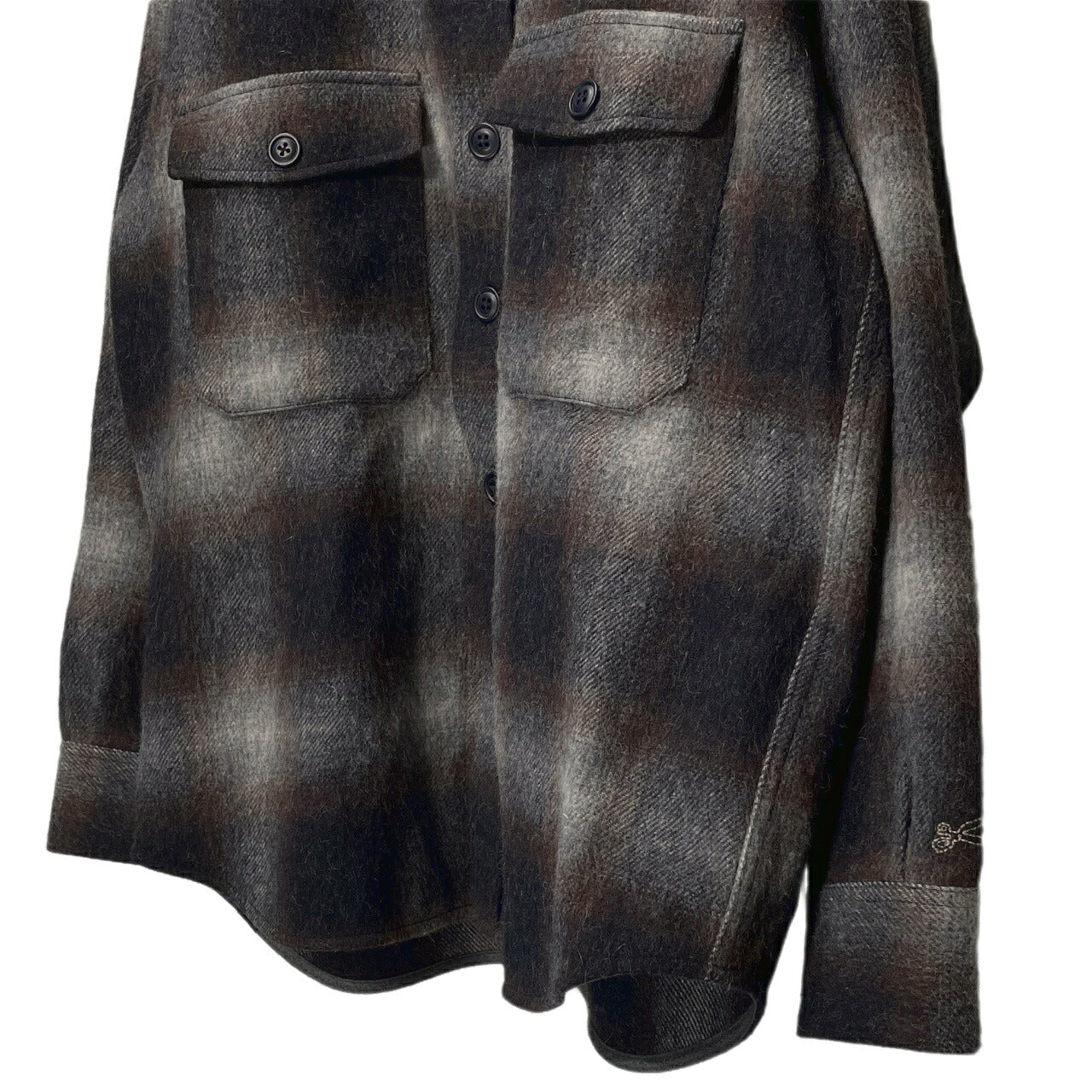DENHAM Wool Blend Gradation Check CPO Jacket Brown Size L