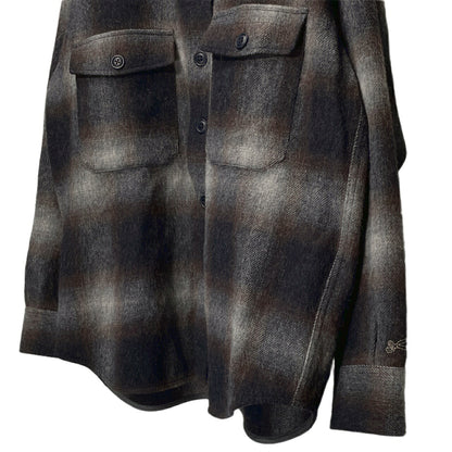 DENHAM Wool Blend Gradation Check CPO Jacket Brown Size L