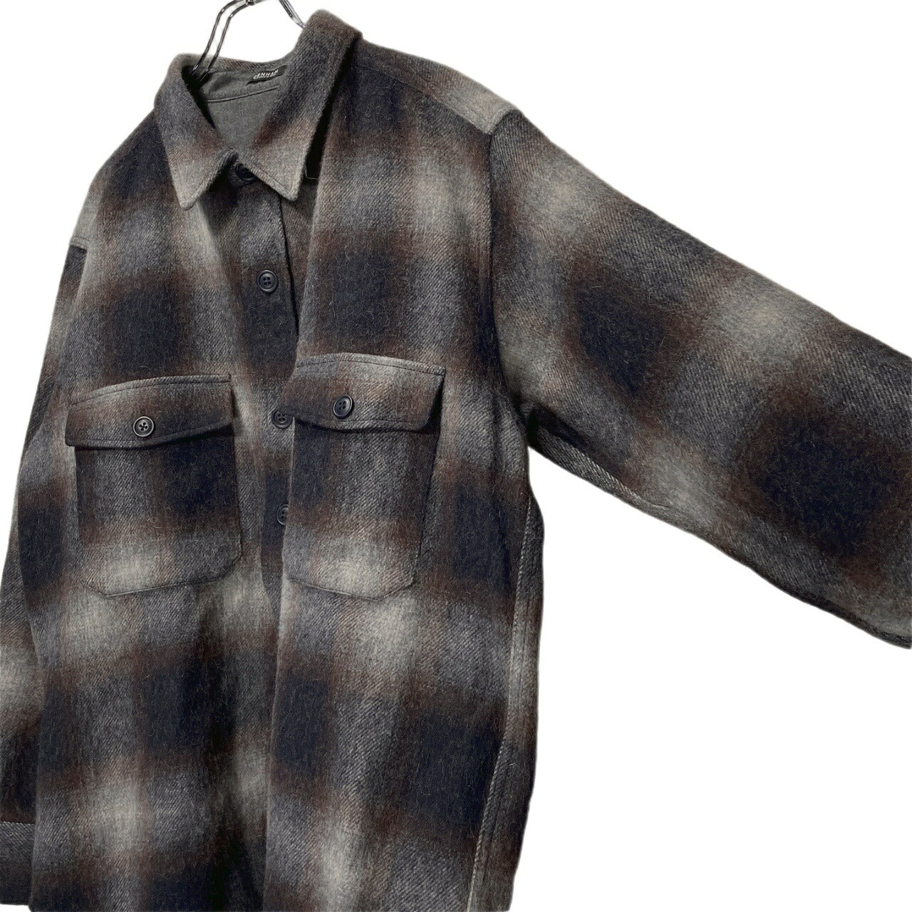 DENHAM Wool Blend Gradation Check CPO Jacket Brown Size L