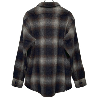DENHAM Wool Blend Gradation Check CPO Jacket Brown Size L