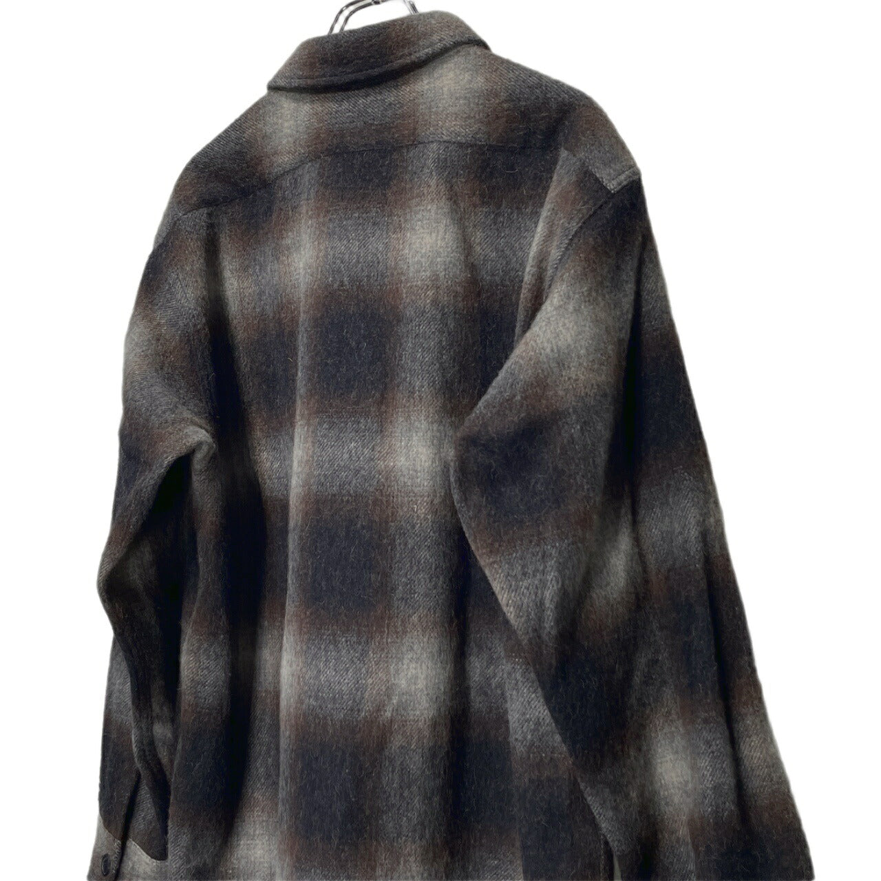 DENHAM Wool Blend Gradation Check CPO Jacket Brown Size L
