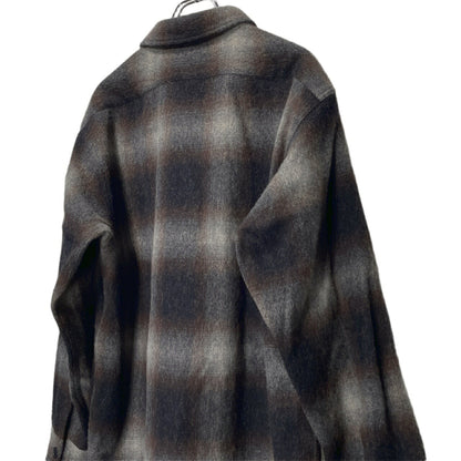 DENHAM Wool Blend Gradation Check CPO Jacket Brown Size L