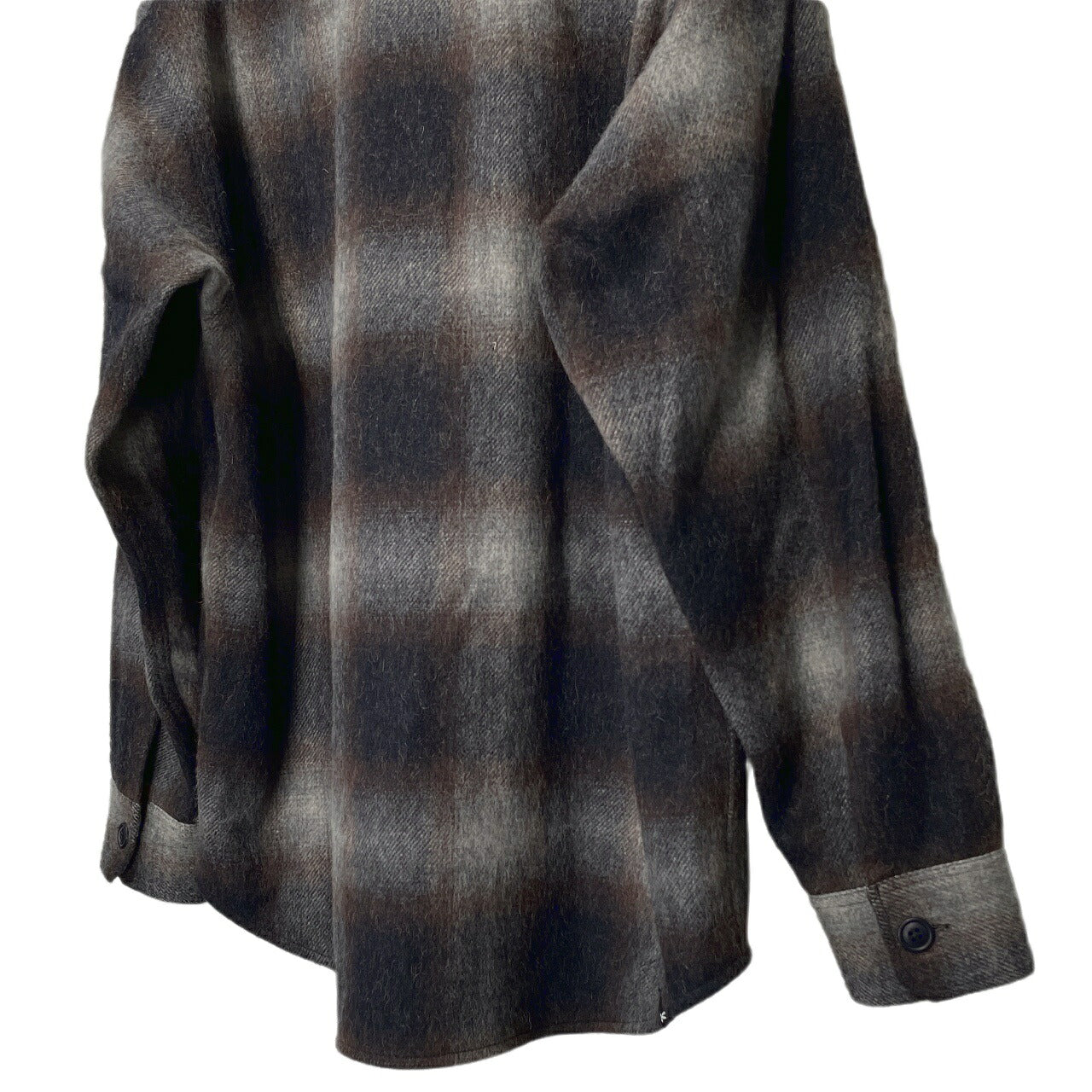 DENHAM Wool Blend Gradation Check CPO Jacket Brown Size L