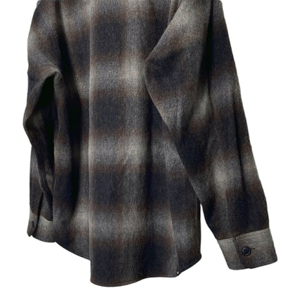 DENHAM Wool Blend Gradation Check CPO Jacket Brown Size L