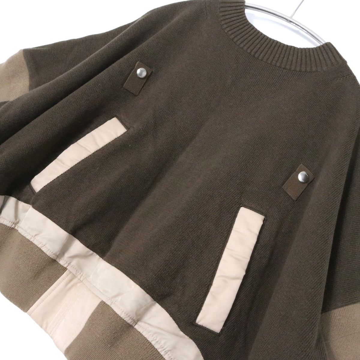 sacai 21SS Nylon Twill Mix Short Sleeve Sweater Green Size 2