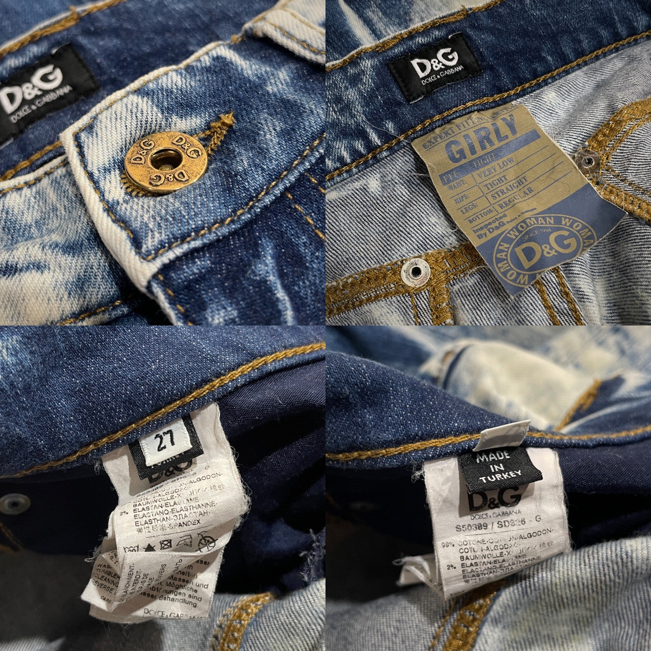 Dolce & Gabbana 00s Y2K Chemical Wash Low-Rise Jeans Size 27